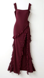 Julia | Women's Ruffled Maxi Dress, Front Slit Evening Dress | The Dress Cellar