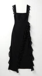 Julia | Women's Ruffled Maxi Dress, Front Slit Evening Dress | The Dress Cellar