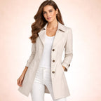 Juliette | Women's Classic Tailored Trench Coat, Lapel Collar Autumn Coat | The Dress Cellar | Beige