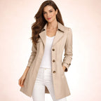 Juliette | Women's Classic Tailored Trench Coat, Lapel Collar Autumn Coat | The Dress Cellar | Black