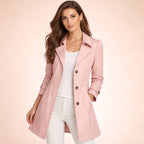 Juliette | Women's Classic Tailored Trench Coat, Lapel Collar Autumn Coat | The Dress Cellar | Pink