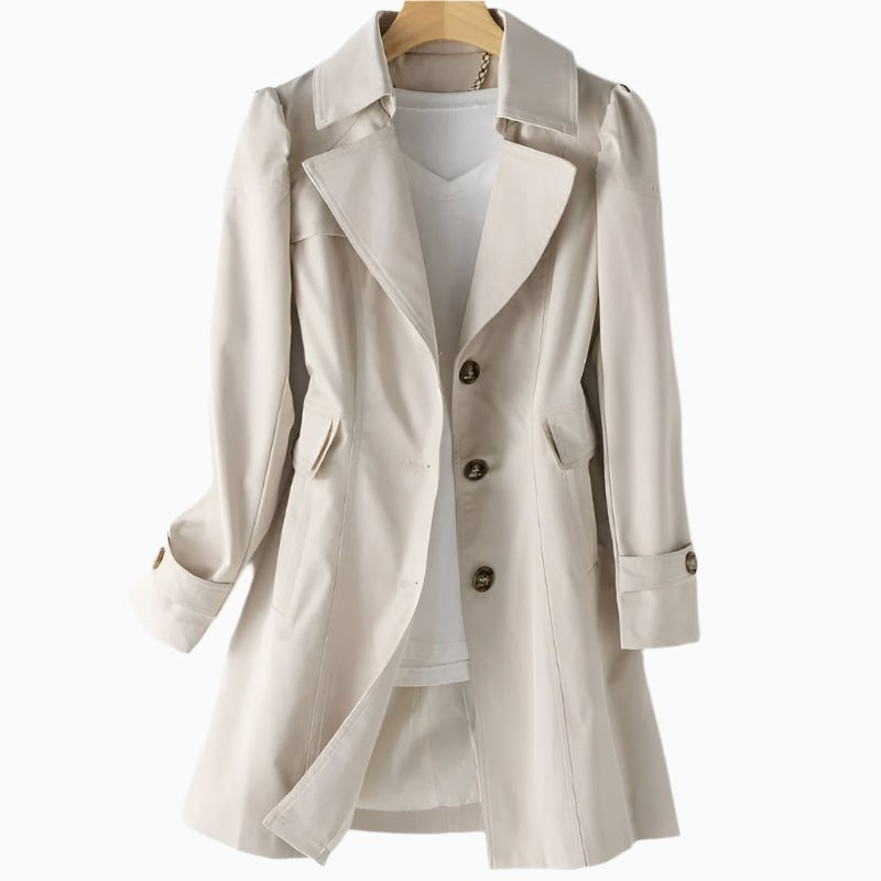 Juliette | Women's Classic Tailored Trench Coat, Lapel Collar Autumn Coat | The Dress Cellar