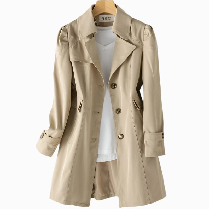 Juliette | Women's Classic Tailored Trench Coat, Lapel Collar Autumn Coat | The Dress Cellar