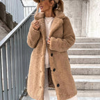Juliette | Women's Oversized Teddy Long Coat, Soft Texture Autumn Coat | The Dress Cellar | Beige