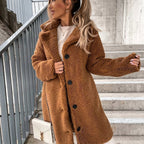 Juliette | Women's Oversized Teddy Long Coat, Soft Texture Autumn Coat | The Dress Cellar | Brown