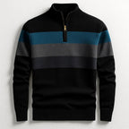 Justin | Men's Striped Cotton Jumper, Crew Neck Pullover | The Dress Cellar | Black