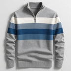 Justin | Men's Striped Cotton Jumper, Crew Neck Pullover | The Dress Cellar | Grey