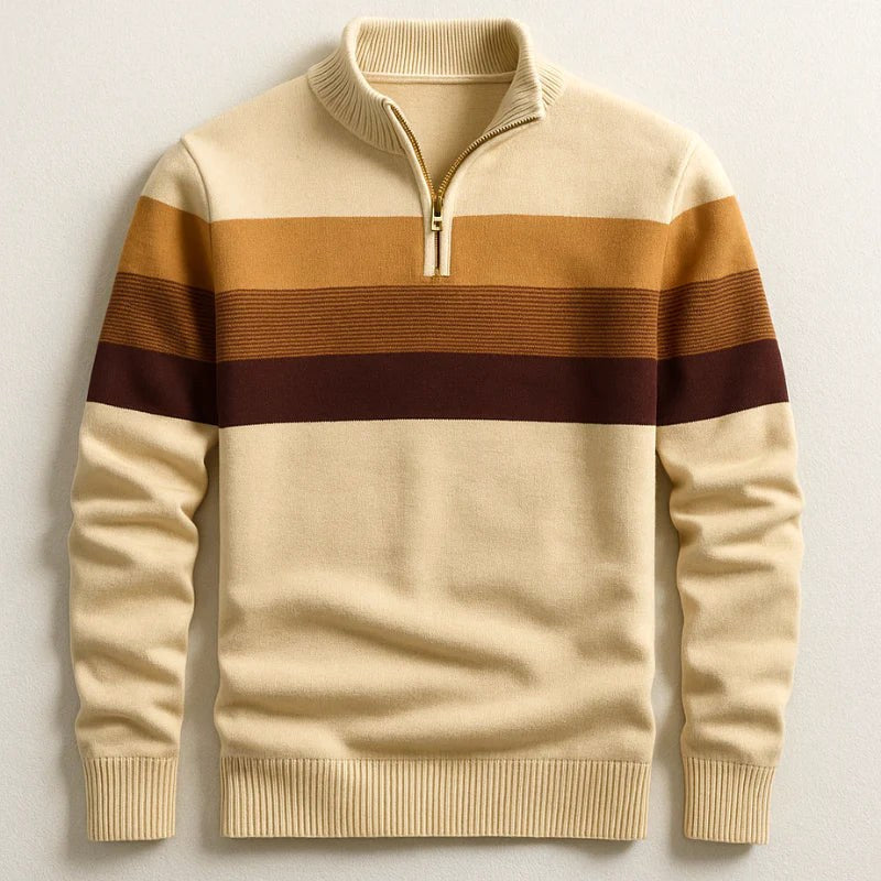 Justin | Men's Striped Cotton Jumper, Crew Neck Pullover | The Dress Cellar | Brown
