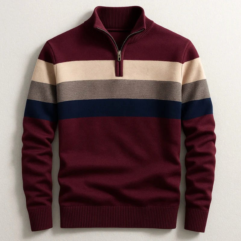 Justin | Men's Striped Cotton Jumper, Crew Neck Pullover | The Dress Cellar | Maroon