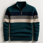 Justin | Men's Striped Cotton Jumper, Crew Neck Pullover | The Dress Cellar | Green