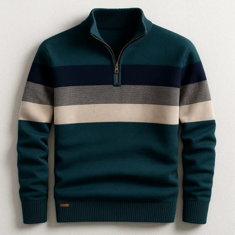Justin | Men's Striped Cotton Jumper, Crew Neck Pullover | The Dress Cellar | Green