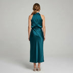 Karen | Draped Midi Dress with Wrap-Style Bodice and High Neckline, Sleeveless Evening Dress | The Dress Cellar