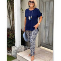 Kelsey | Women's Printed Two-Piece Set - Donkerblauw