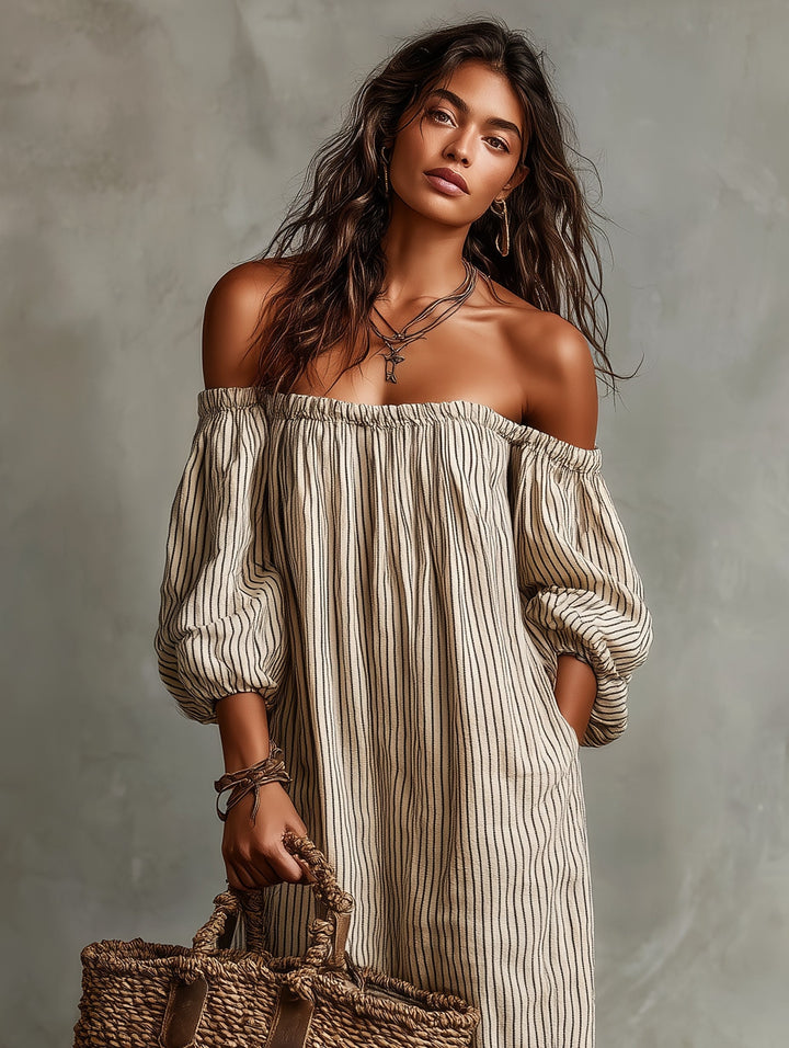 Kendall | Women's Cotton-Linen Off-Shoulder Maxi Dress - image 3