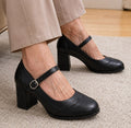 Kennedy | Women's Brogue Block Heel Mary Jane Shoes - Black