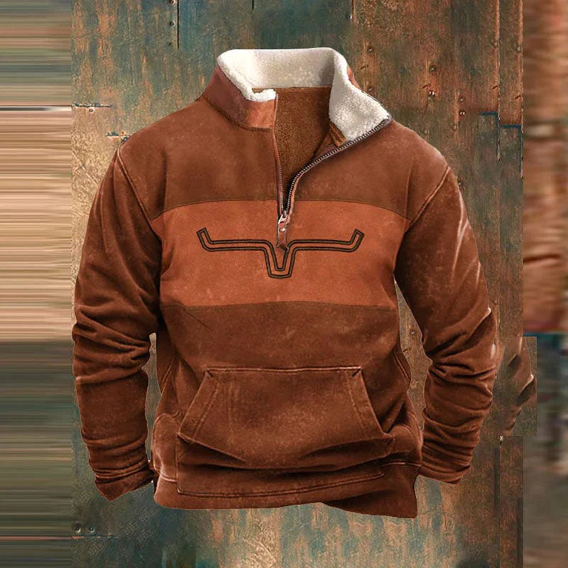 Kieran | Men's Fleece Quarter-Zip Western Pullover, Sherpa-Lined Jumper | The Dress Cellar
