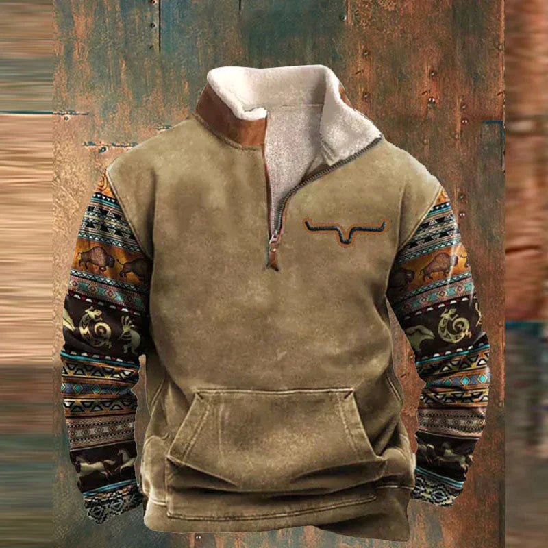 Kieran | Men's Fleece Quarter-Zip Western Pullover, Sherpa-Lined Jumper | The Dress Cellar