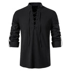 Conrad | Men's Linen Shirt with Neck-Tie Detail, Boho Linen Shirt | The Dress Cellar