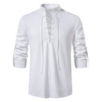 Conrad | Men's Linen Shirt with Neck-Tie Detail, Boho Linen Shirt | The Dress Cellar