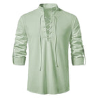 Conrad | Men's Linen Shirt with Neck-Tie Detail, Boho Linen Shirt | The Dress Cellar