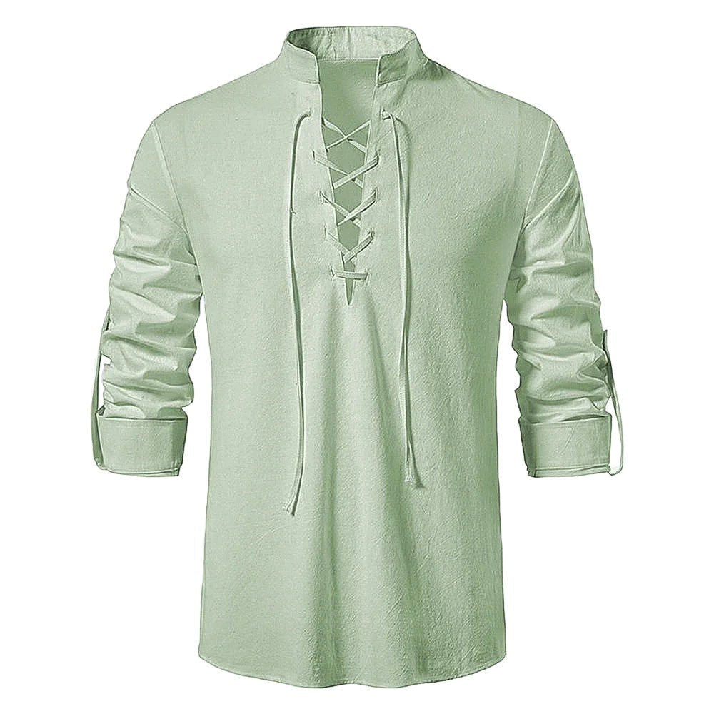Conrad | Men's Linen Shirt with Neck-Tie Detail, Boho Linen Shirt | The Dress Cellar