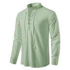 Conrad | Men's Linen Shirt with Neck-Tie Detail, Boho Linen Shirt | The Dress Cellar