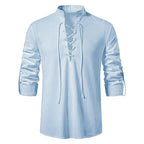Conrad | Men's Linen Shirt with Neck-Tie Detail, Boho Linen Shirt | The Dress Cellar