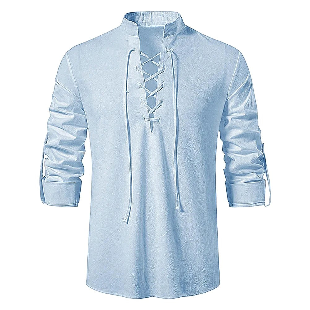 Conrad | Men's Linen Shirt with Neck-Tie Detail, Boho Linen Shirt | The Dress Cellar