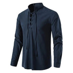 Conrad | Men's Linen Shirt with Neck-Tie Detail, Boho Linen Shirt | The Dress Cellar