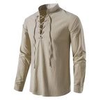Conrad | Men's Linen Shirt with Neck-Tie Detail, Boho Linen Shirt | The Dress Cellar