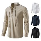 Conrad | Men's Linen Shirt with Neck-Tie Detail, Boho Linen Shirt | The Dress Cellar