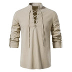 Conrad | Men's Linen Shirt with Neck-Tie Detail, Boho Linen Shirt | The Dress Cellar