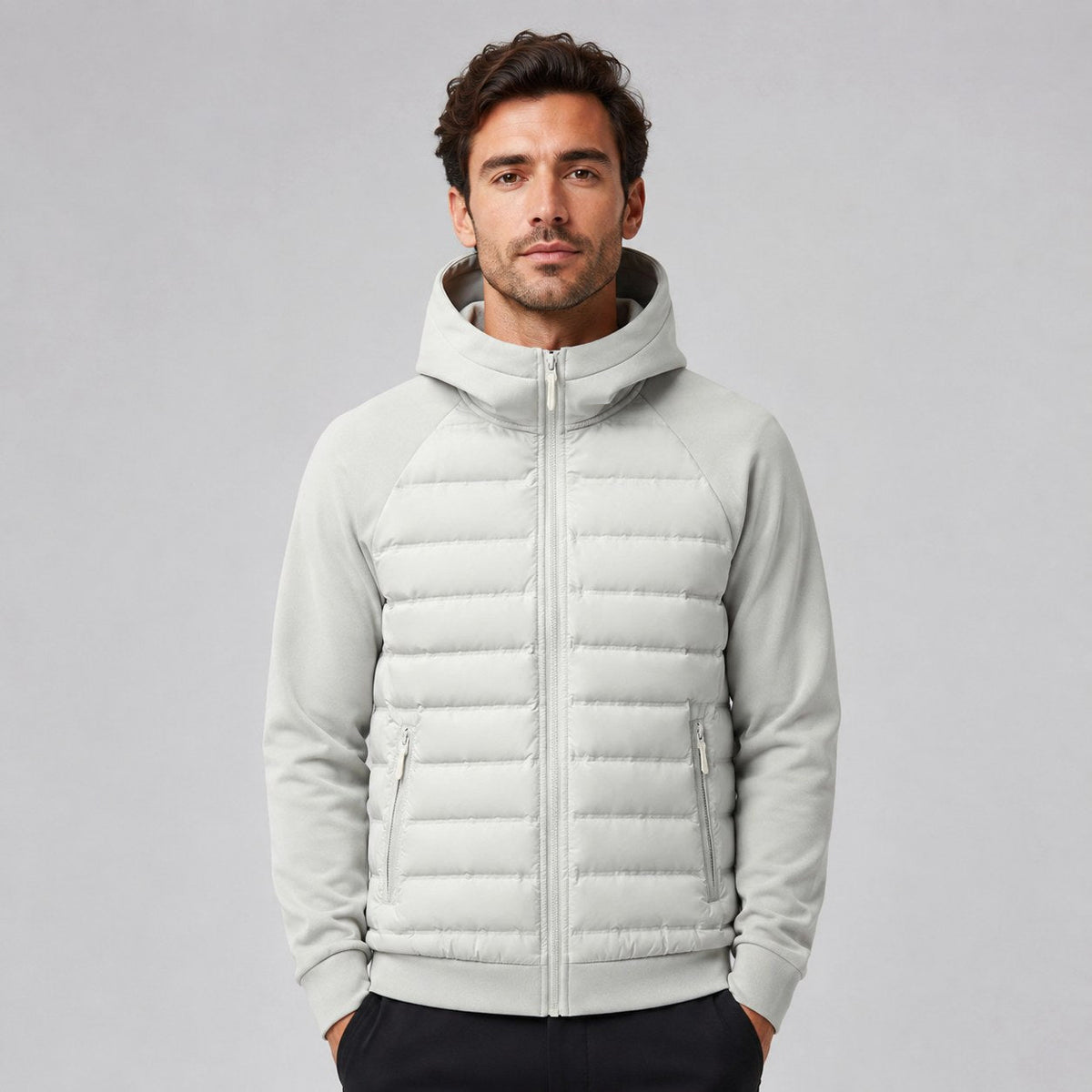 Kyle | Men's Hooded Down Jacket with Quilted Panels, Insulated Autumn Coat | The Dress Cellar