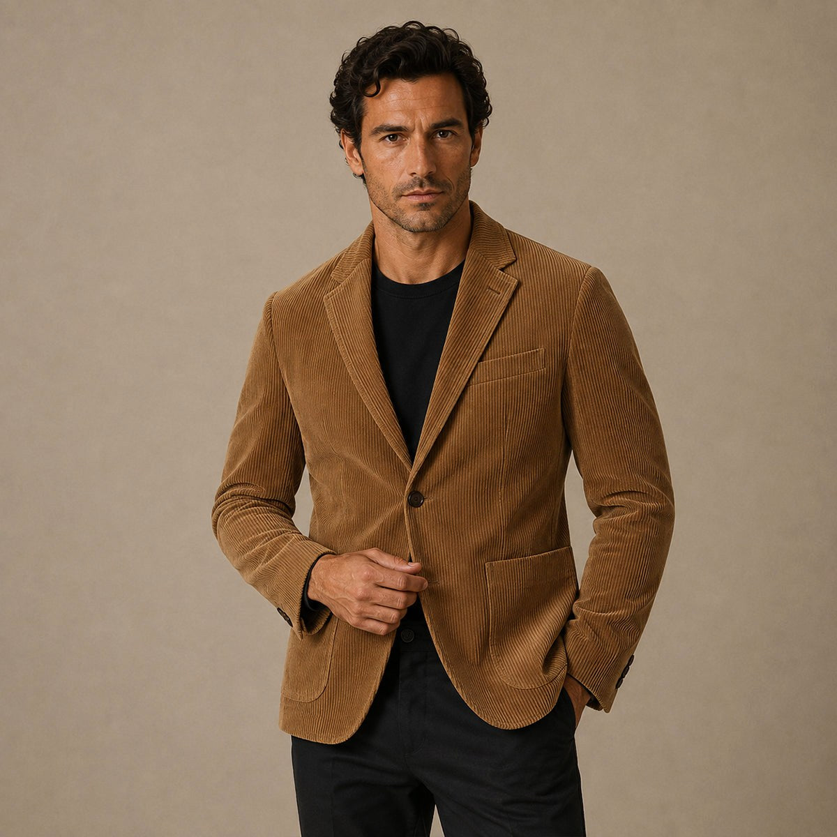 Landon | Men's Slim Fit Corduroy Blazer, Vintage-Inspired Jacket | The Dress Cellar | Black