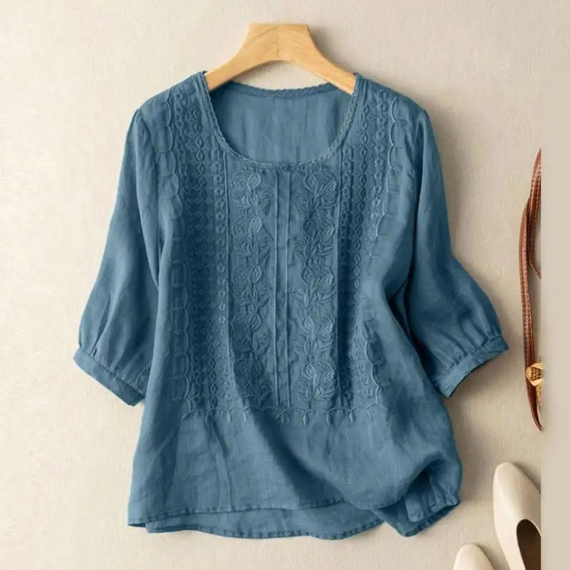 Lauren | Women's Floral Relaxed Blouse - Blue
