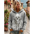 Lauren | Women's Skull Graphic Hoodie, Relaxed Fit Halloween Sweatshirt | The Dress Cellar | Gray