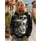 Lauren | Women's Skull Graphic Hoodie, Relaxed Fit Halloween Sweatshirt | The Dress Cellar | Black
