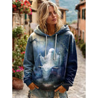 Lauren | Women's Skull Graphic Hoodie, Relaxed Fit Halloween Sweatshirt | The Dress Cellar | Blue