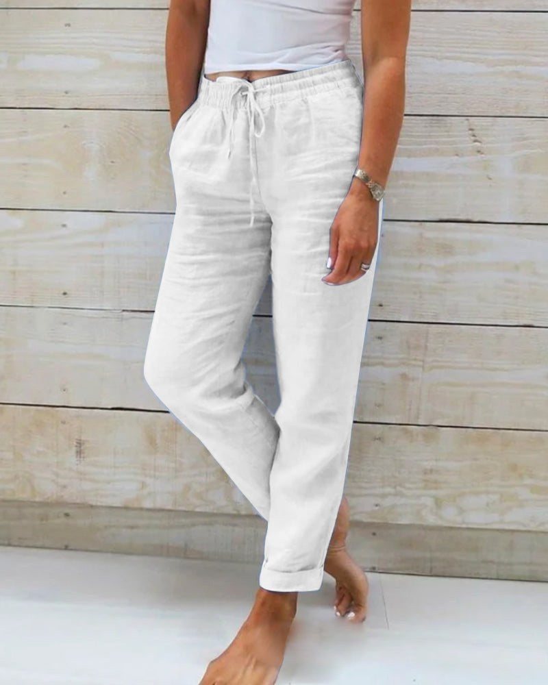 Lauren | Women's Stretchy Lightweight Pull-On Pants - White