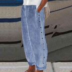 Lauren | Women's Striped Button-Accent Pants - Royal Blue