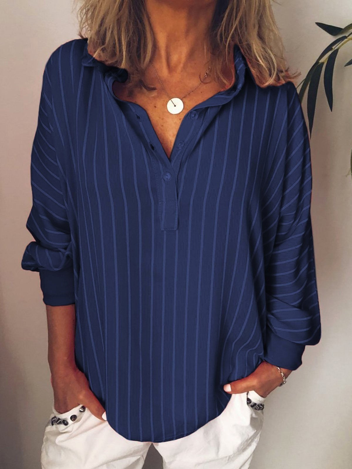 Lauren | Women's Striped Long Sleeve Button-Up Blouse - image 2