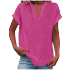 Lexi | Women's Relaxed V-Neck Blouse - Bright Pink