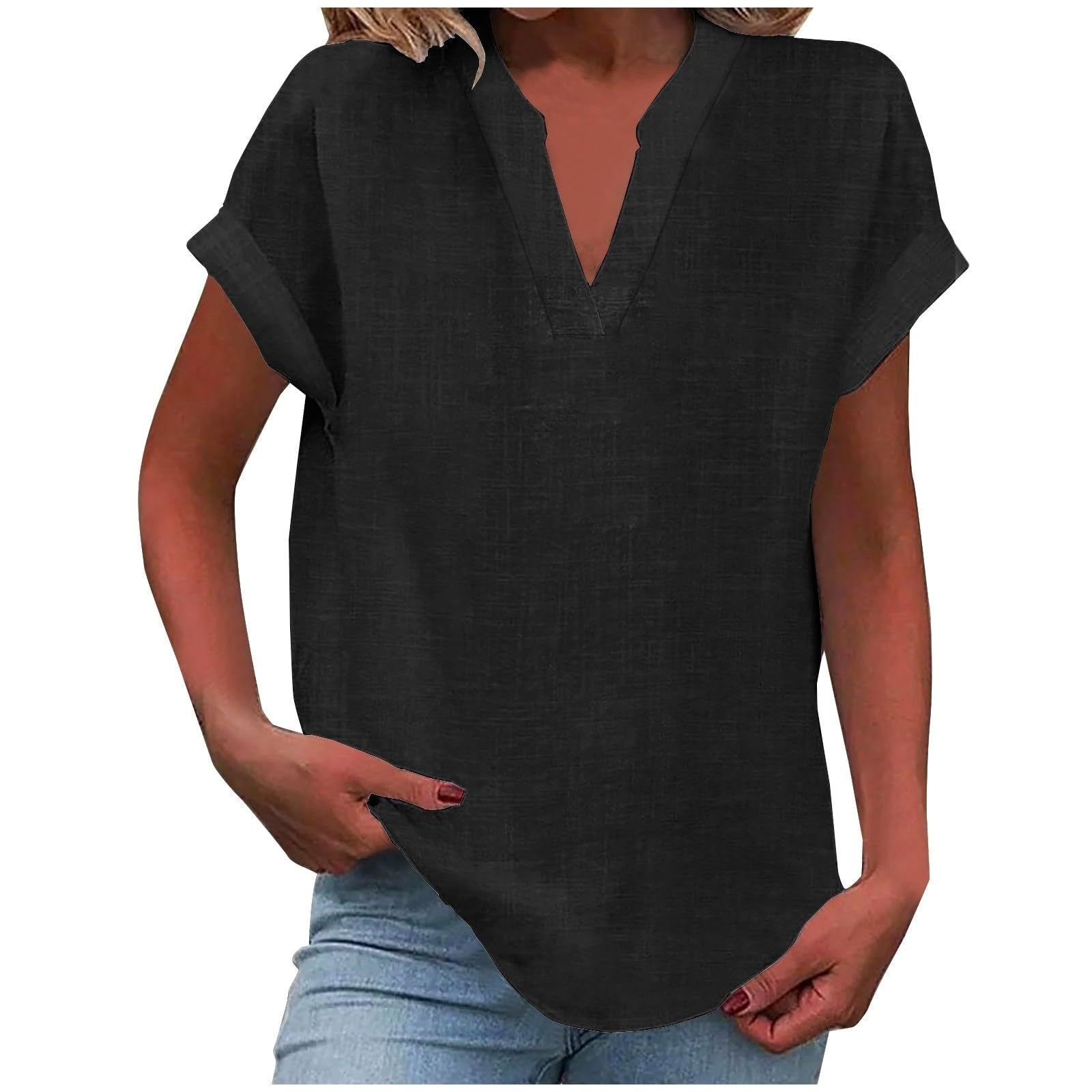 Lexi | Women's Relaxed V-Neck Blouse - Black