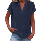 Lexi | Women's Relaxed V-Neck Blouse - Navy Blue