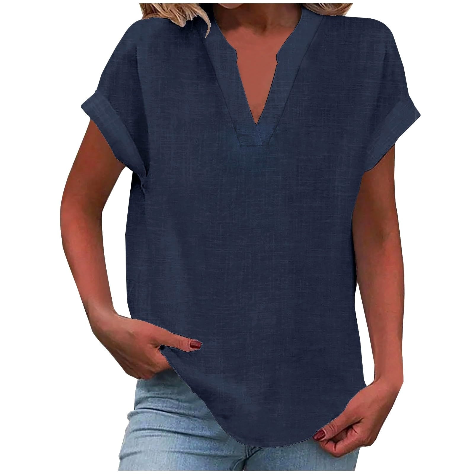 Lexi | Women's Relaxed V-Neck Blouse - Navy Blue