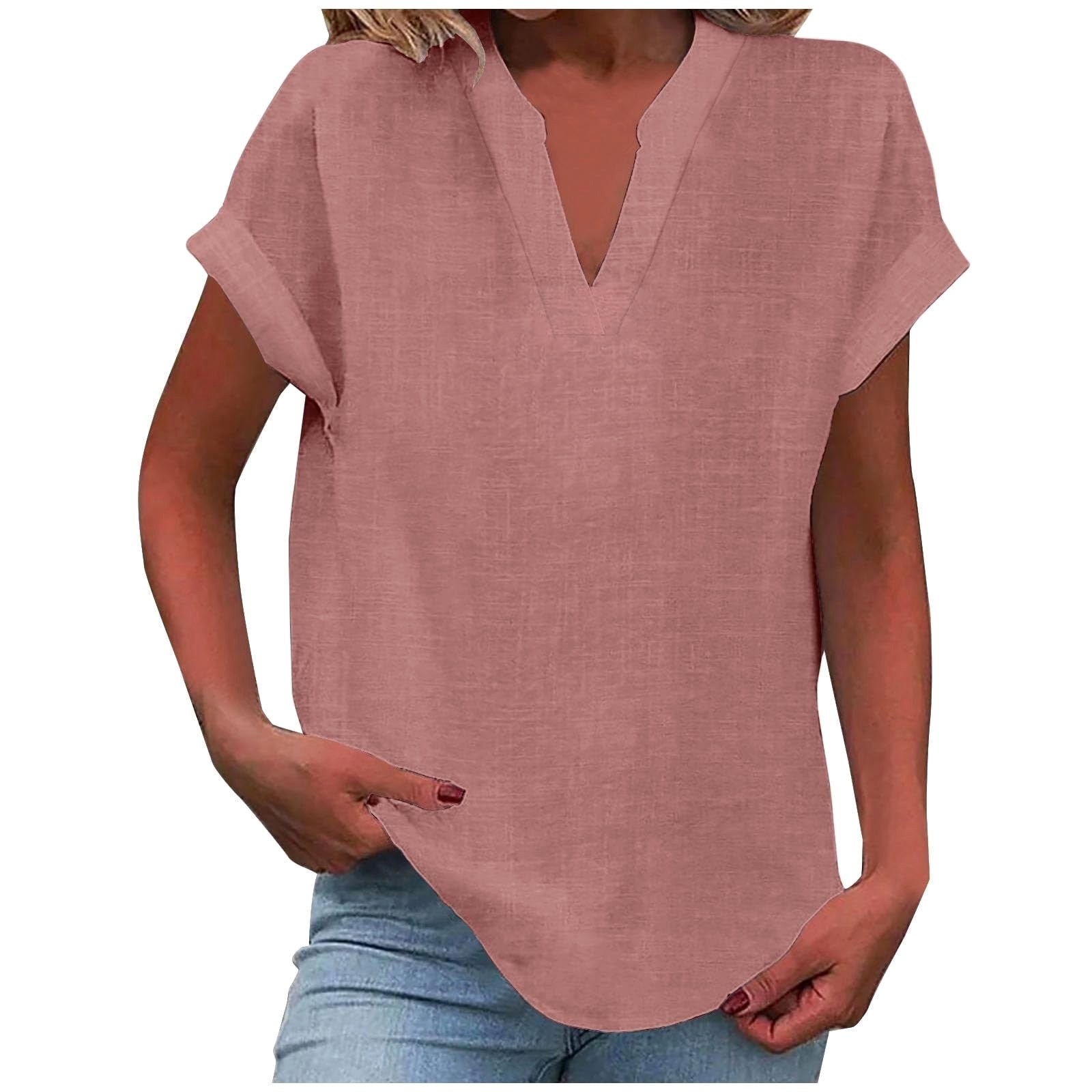 Lexi | Women's Relaxed V-Neck Blouse - Pink