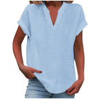 Lexi | Women's Relaxed V-Neck Blouse - Sky Blue