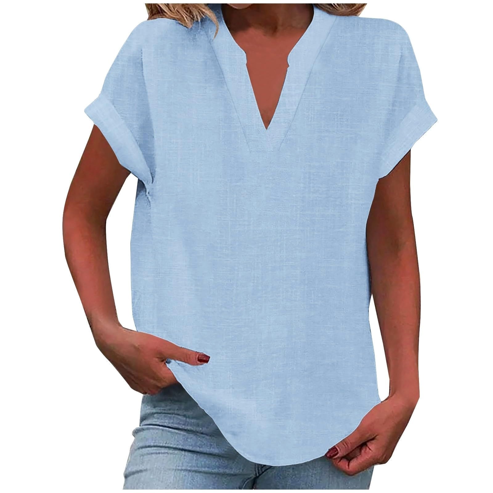 Lexi | Women's Relaxed V-Neck Blouse - Sky Blue