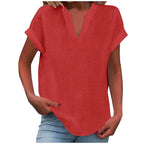 Lexi | Women's Relaxed V-Neck Blouse - Red