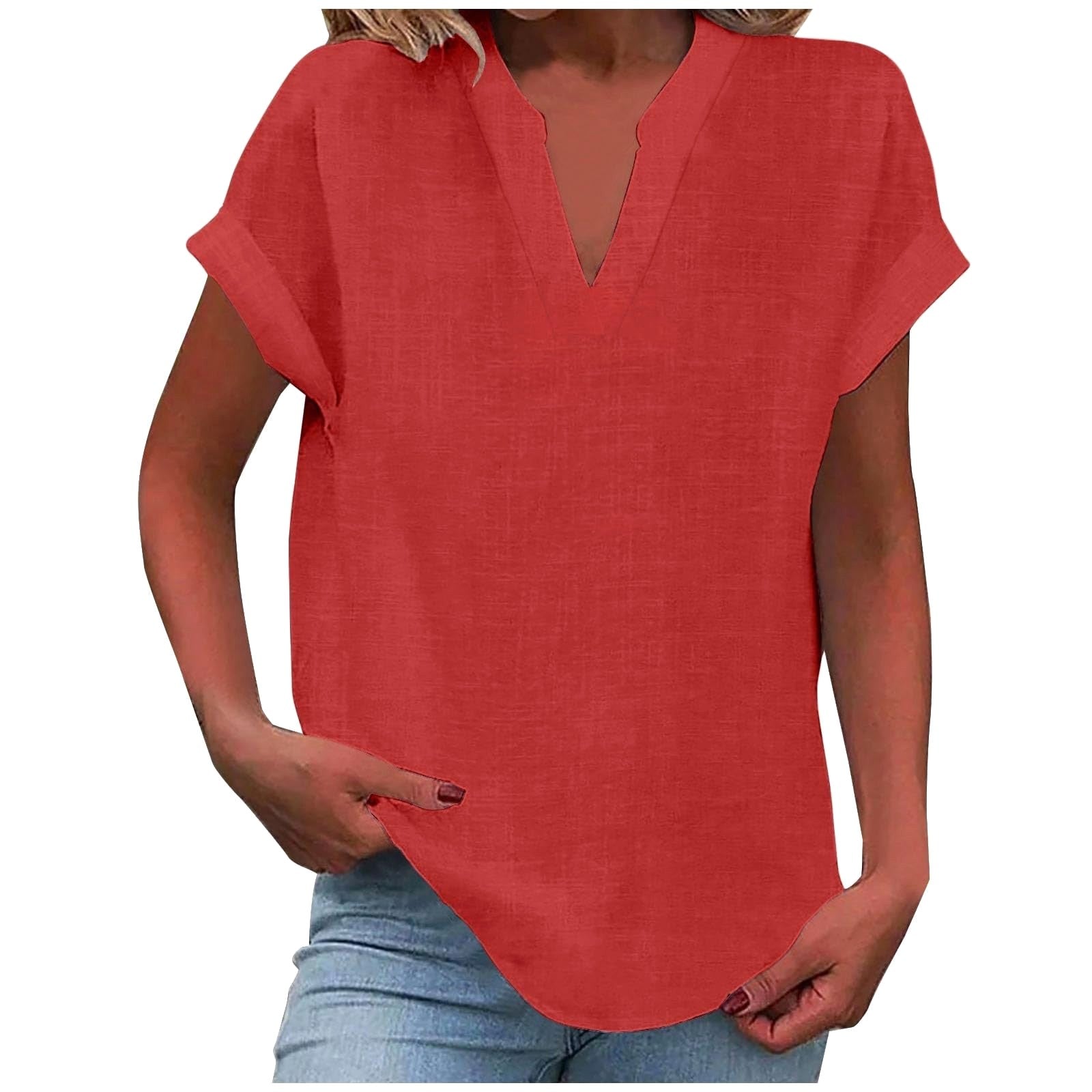 Lexi | Women's Relaxed V-Neck Blouse - Red